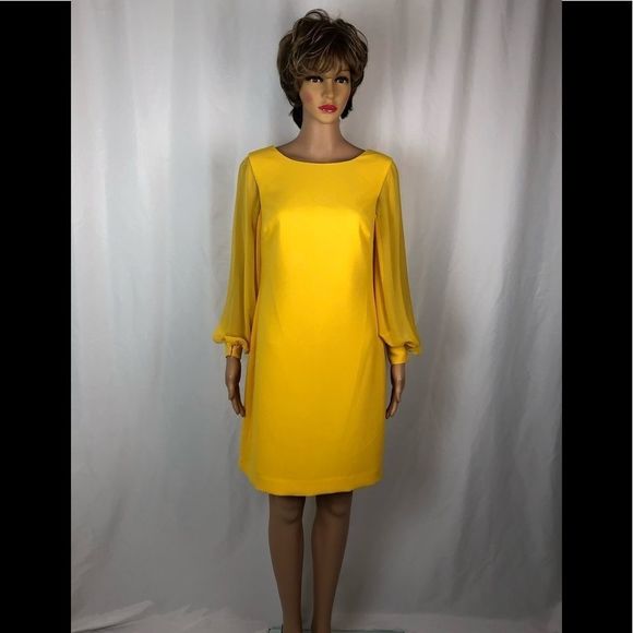 Trina Turk Yellow Puff Sleeve Sheath Dress - Picture 6 of 16